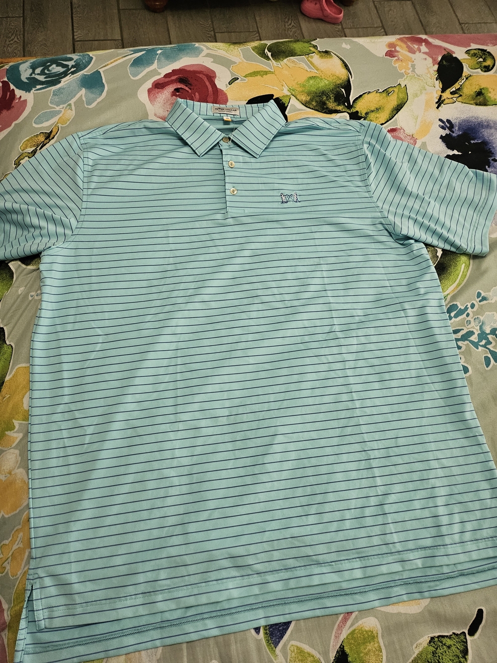 Classic Men's Light Aqua Striped Polo Shirt